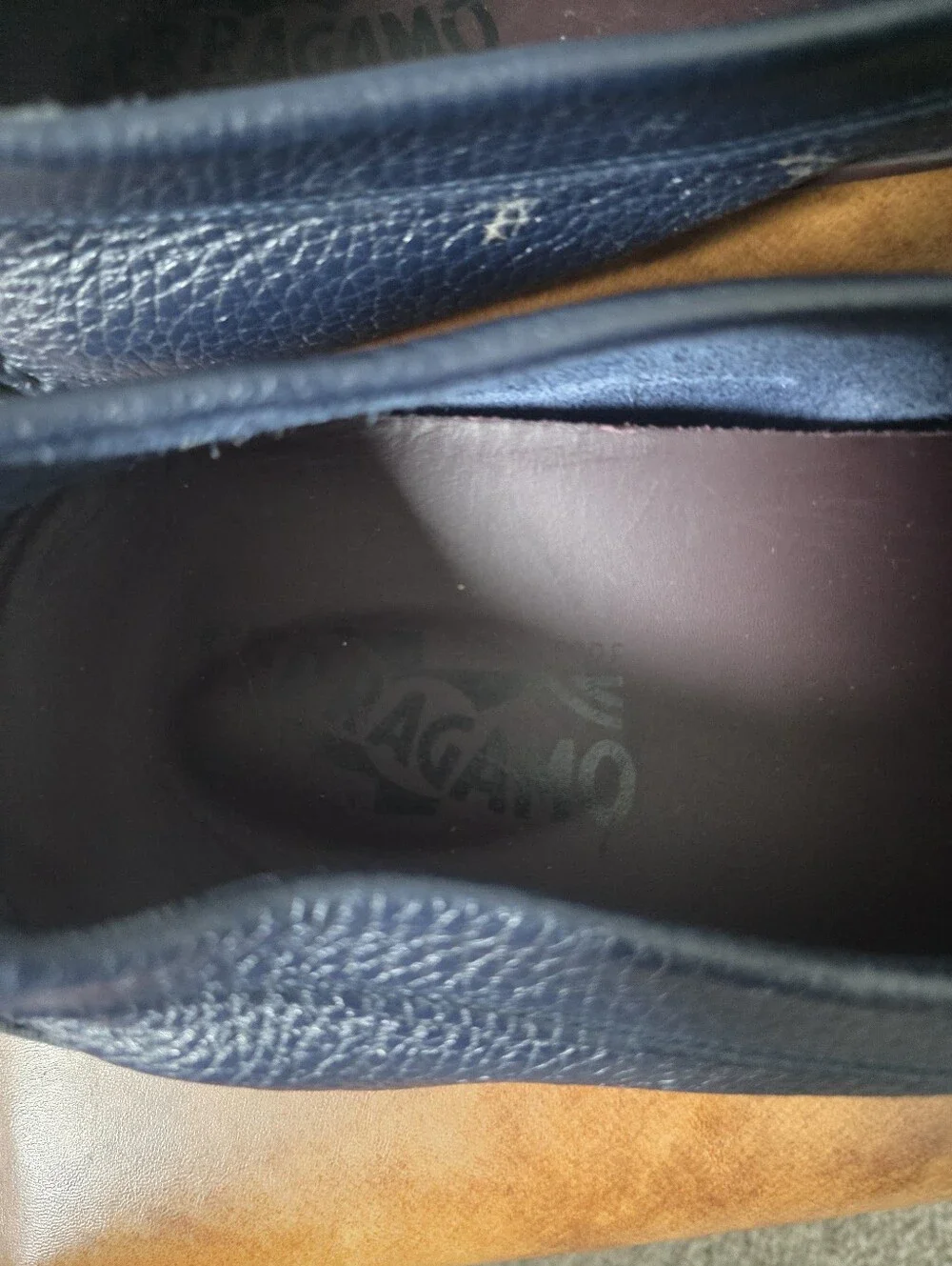 Salvatore Ferragamo Men's Navy Leather Loafers Size 9.5